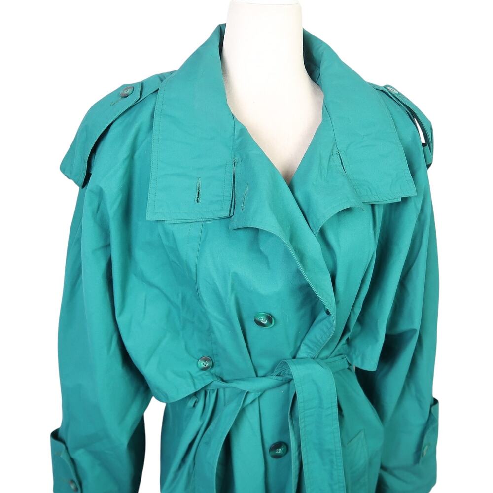 Vintage 90s Lifestyles By Mulberry Street Teal Green Trench Coat 10 View 2